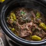 crockpot mississippi pot roast shredded tender beef with pepperoncini and rich gravy